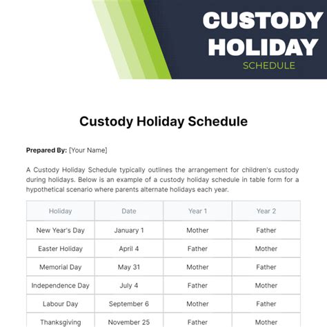 Custody Holiday Schedule Template Collection