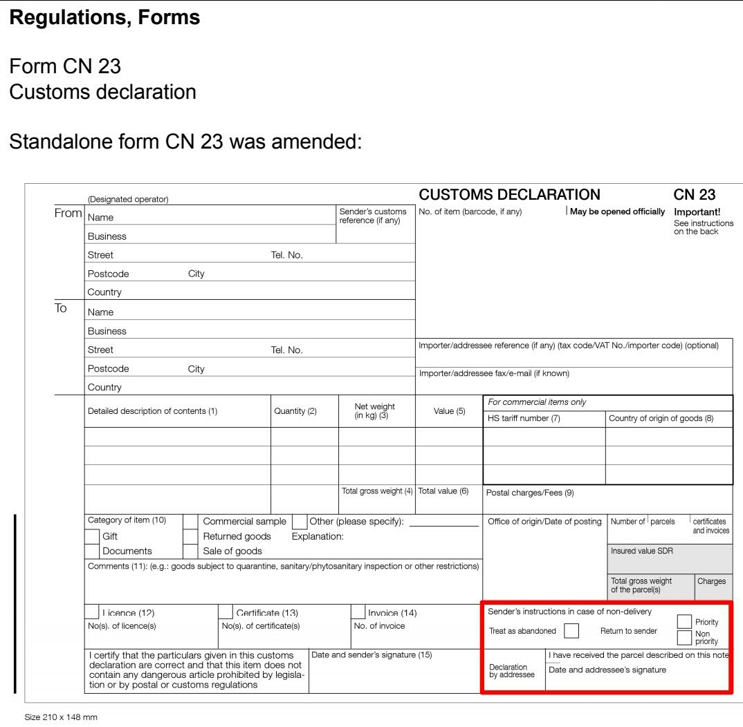 Customs Declaration Form Cn23 Customs Mail