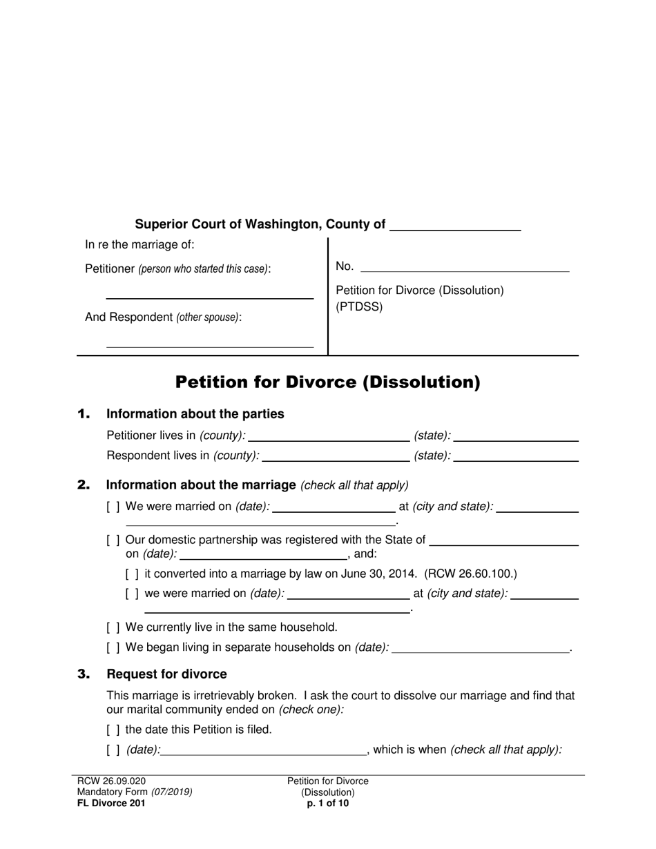 D8 Blank Divorce Petition Application For A Divorce Dissolution Or