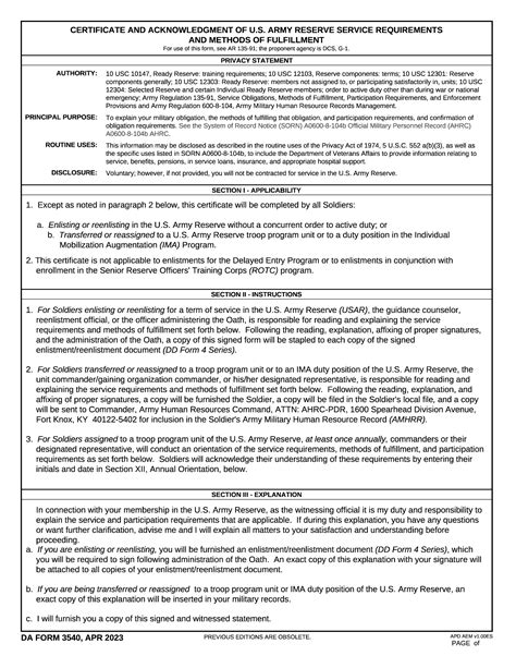 Da Form 3540 Certificate And Acknowledgement Of Us Army Reserve