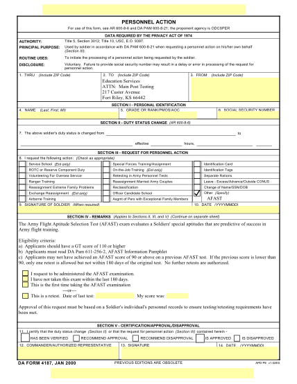 Da Form 4187 Bah Example