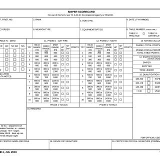 Da Form 7811 Sniper Scorecard Army Pubs Da Form
