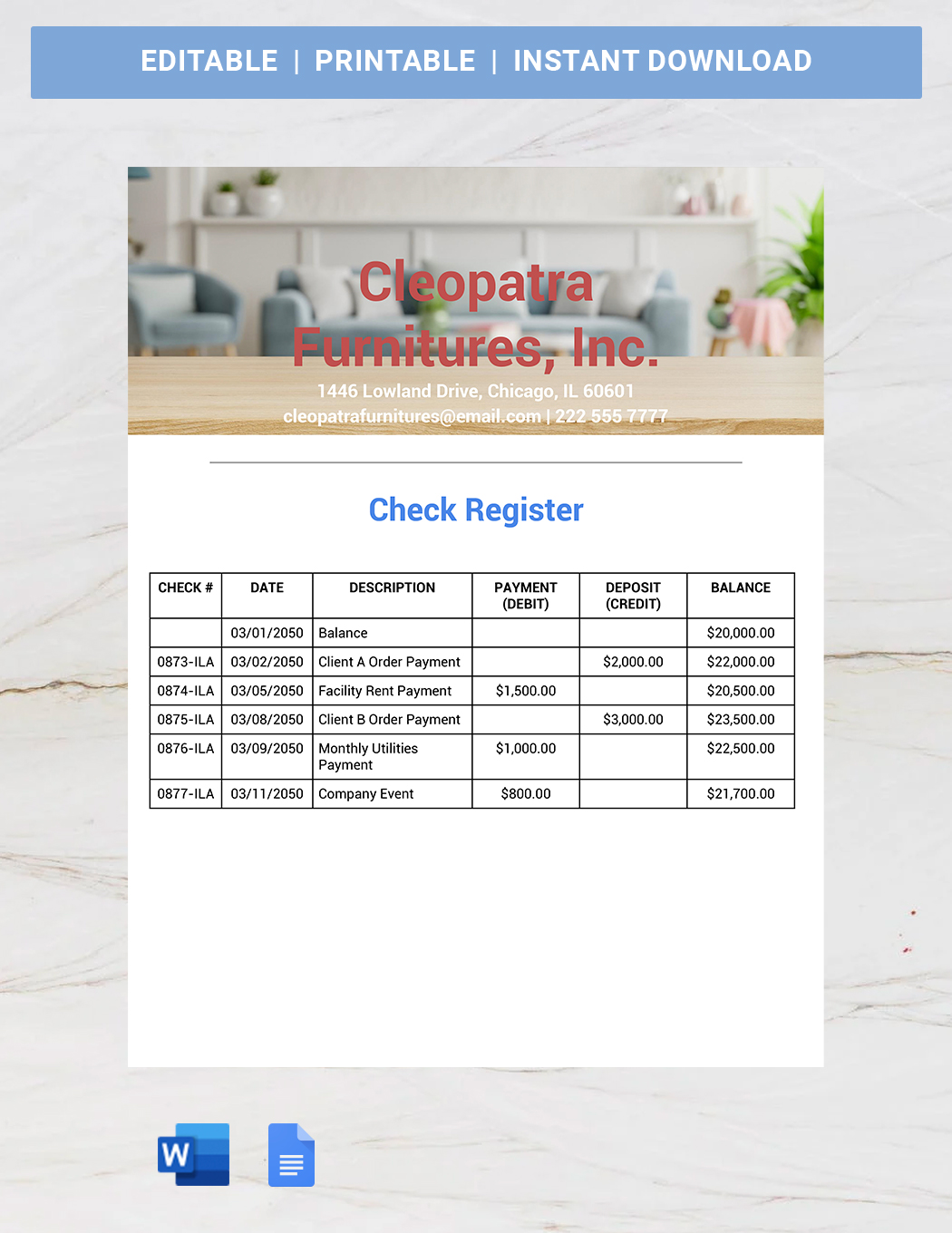 Daily Check Book Register Template In Word Google Docs Download