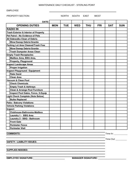 Daily Vehicle Inspection Checklist Template