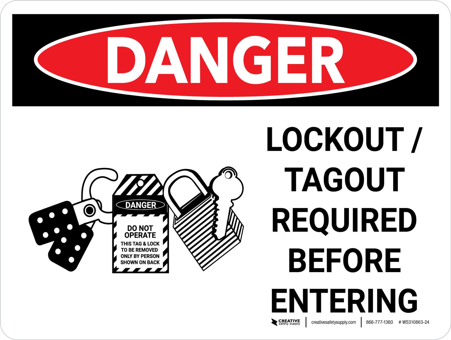 Danger Lockout Tagout Required Before Entering Landscape With Graphic