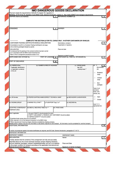 Dangerous Goods Declaration Printable Pdf Download