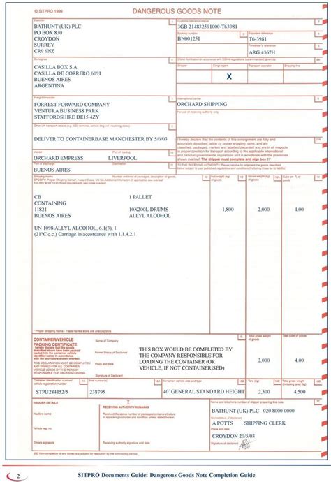 Dangerous Goods Note Template Word Detrester Com