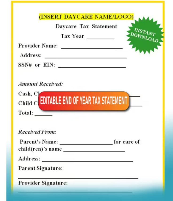 Daycare Tax Sheet Template Etsy