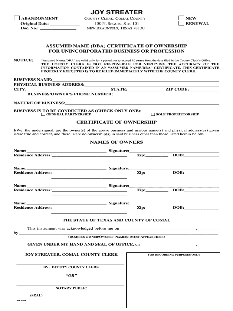 Dba Comal County Fill And Sign Printable Template Online