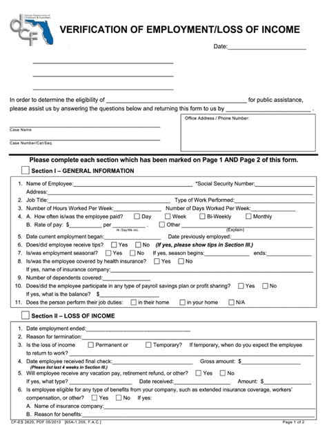 Dcf Forms Verification Of Employment Employment Form