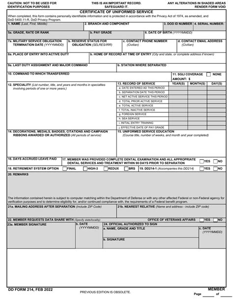 Dd214 Form Fillable Printable Forms Free Online