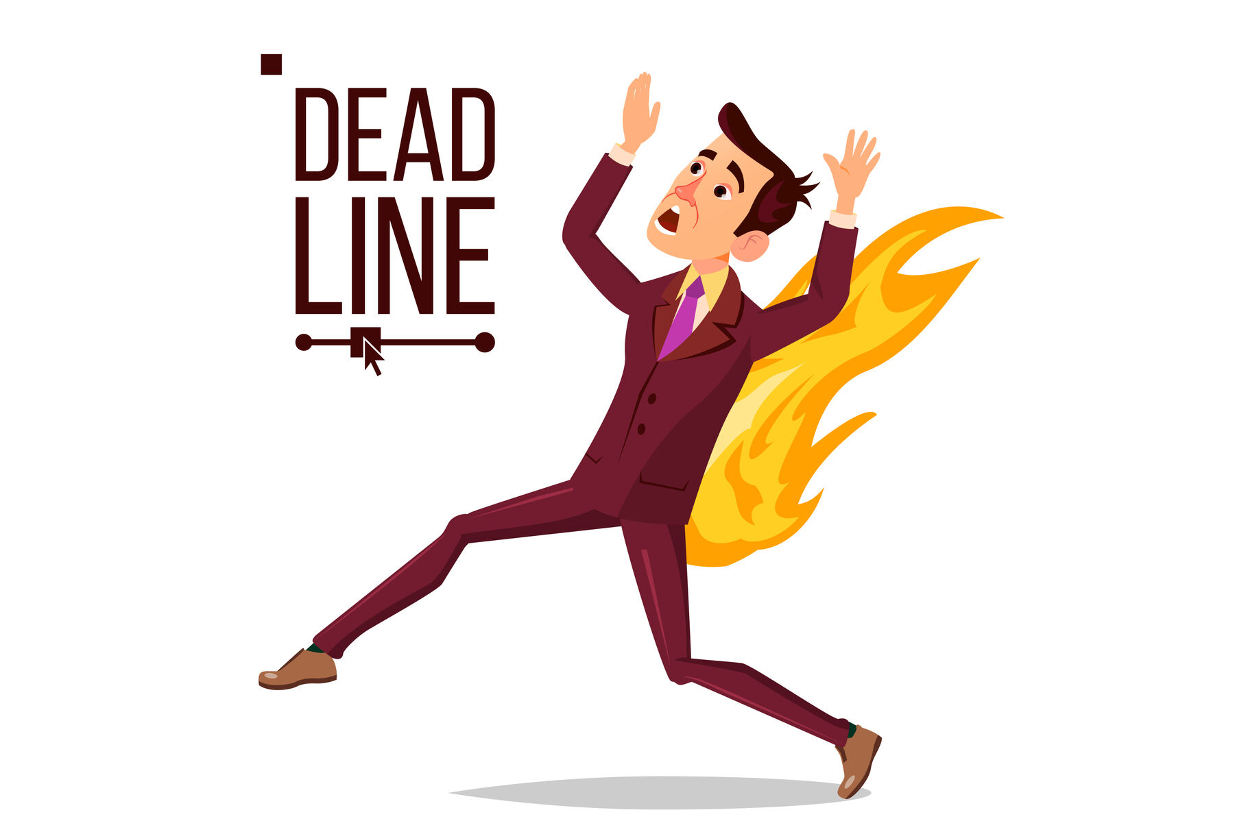 Deadline Concept Vector Sad Running Businessman On Fire Workload Deadline Disasters Paperwork