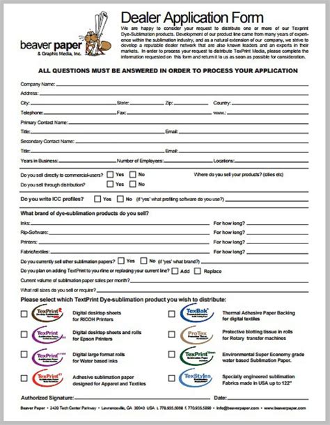 Dealer Application Form Template Master Template