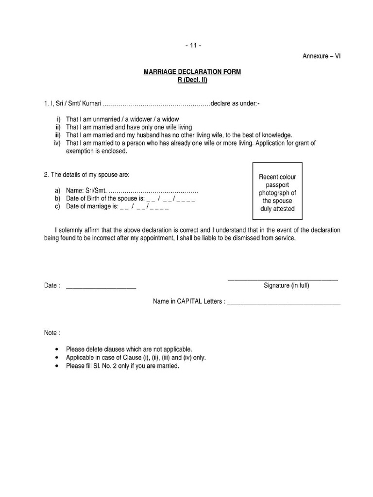 Declaration Of Marriage Form