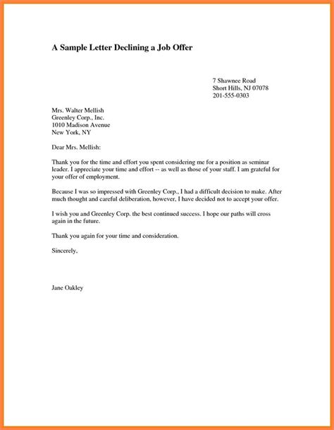 Declining A Job Offer Letter Database Letter Template Collection