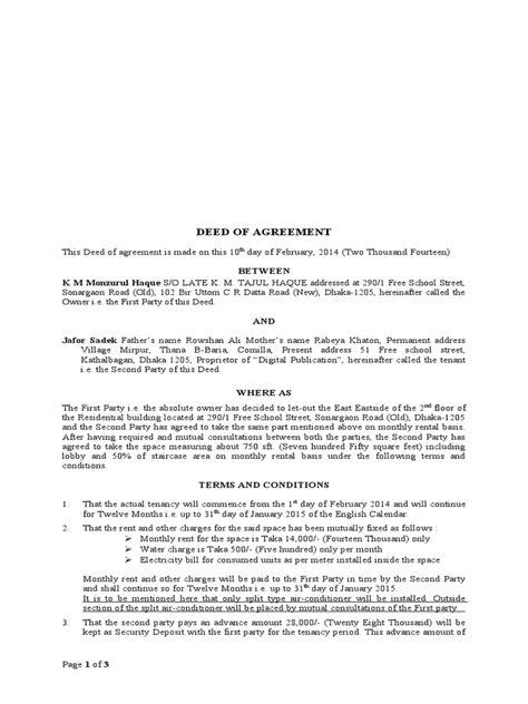 Deed Of Agreement Format