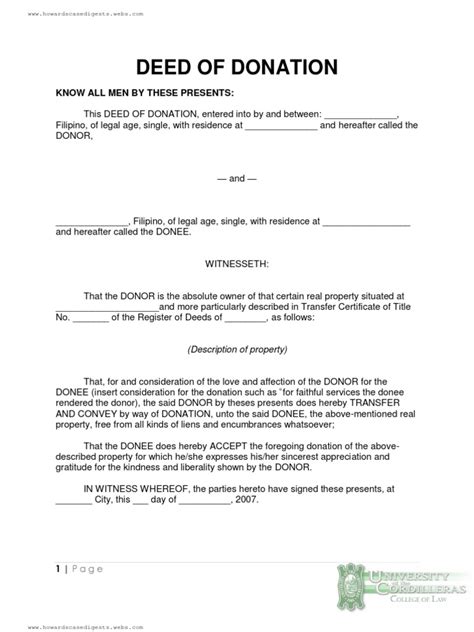 Deed Of Donation Sample Form Master Template