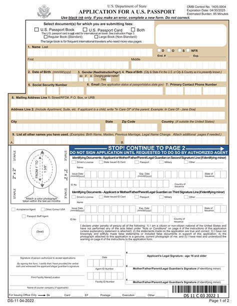 Department Of State Form Ds11 Application For A U S Passport Lies On