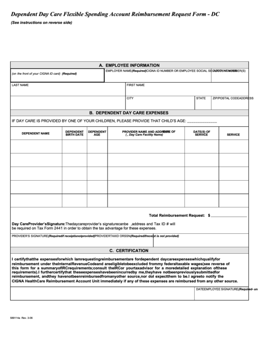 Dependent Day Care Flexible Spending Account Reimbursement Request Form