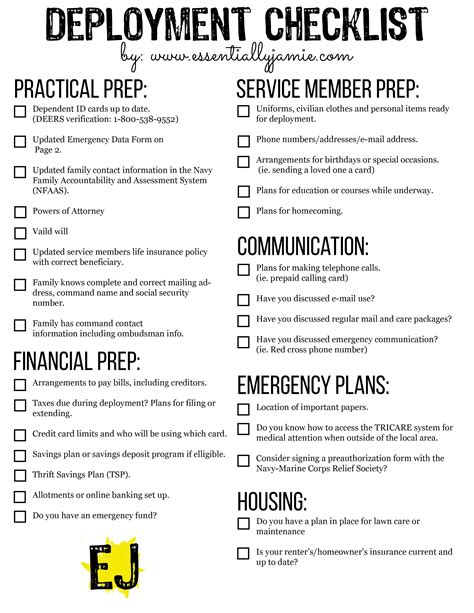 Deployment Checklist Essentially Jamie Military Wife Life Army