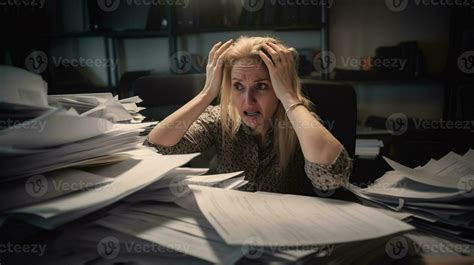 Desperate Office Worker Overwhelmed With Paperwork She Held His Head