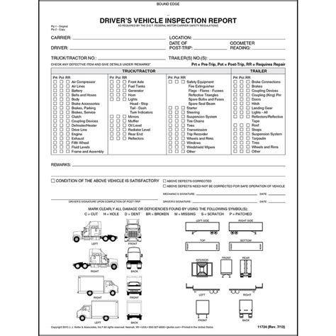 Detailed Driver S Vehicle Inspection Report With Truck Tractor