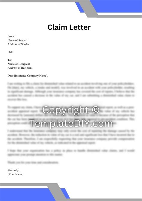 Diminished Value Claim Letter Sample Template And Examples