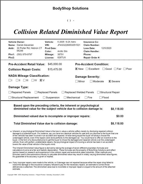 Diminished Value Report Diminished Value Assessments And Diminished