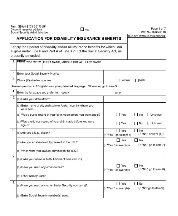 Disability Application 6 Examples How To Fill Pdf