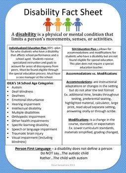 Disability Fact Sheet By Stout Sensations Teachers Pay Teachers