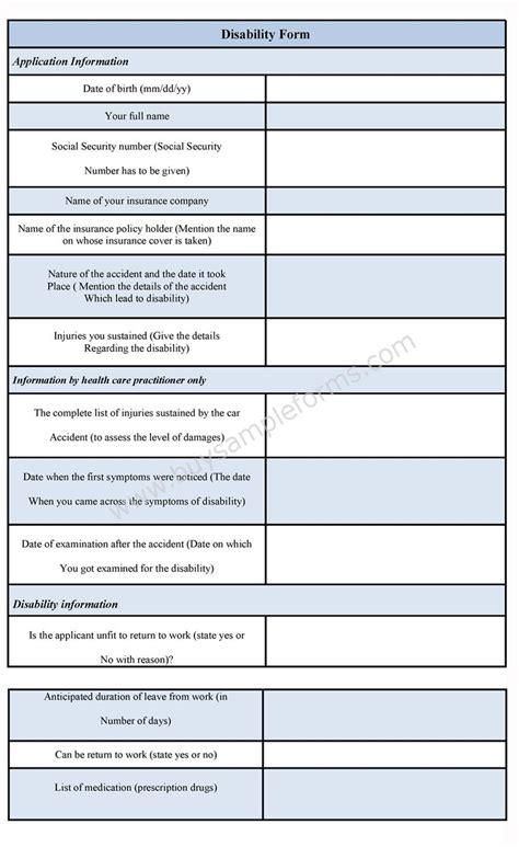 Disability Form Format Sample Forms Bank2home Com