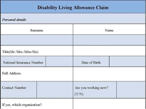 Disability Living Allowance Claim Form Editable Pdf Forms