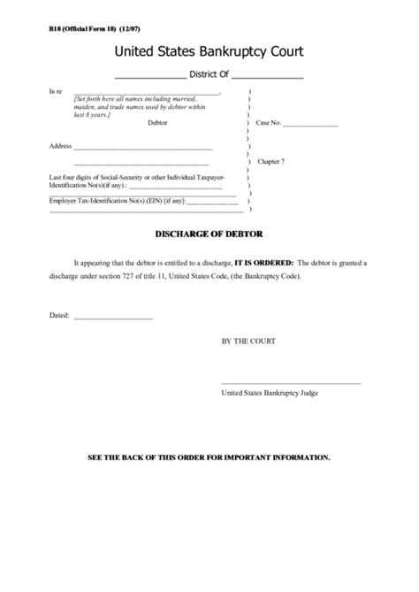 Discharge Of Joint Debtors United States Bankruptcy Court Printable Pdf Download