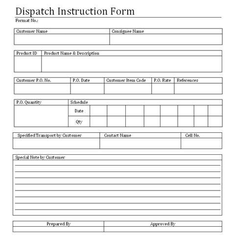 Dispatch Instruction Form