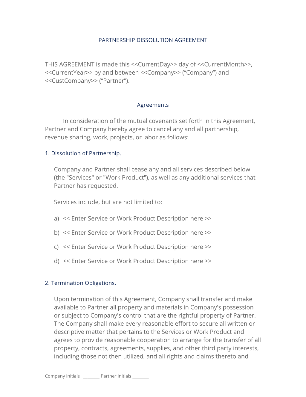 Dissolution Of Partnership Agreement Template Sfiveband Com