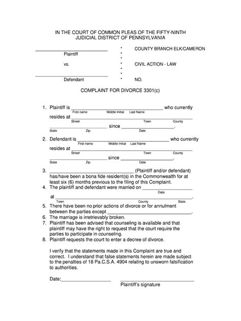 Divorce Form In Pa Fill Out Printable Pdf Forms Online