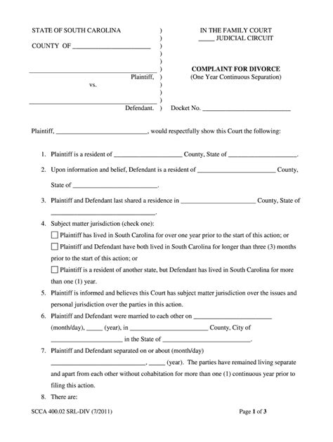 Divorce Forms Packet Sc Judicial Branch Fill Out And Sign Printable