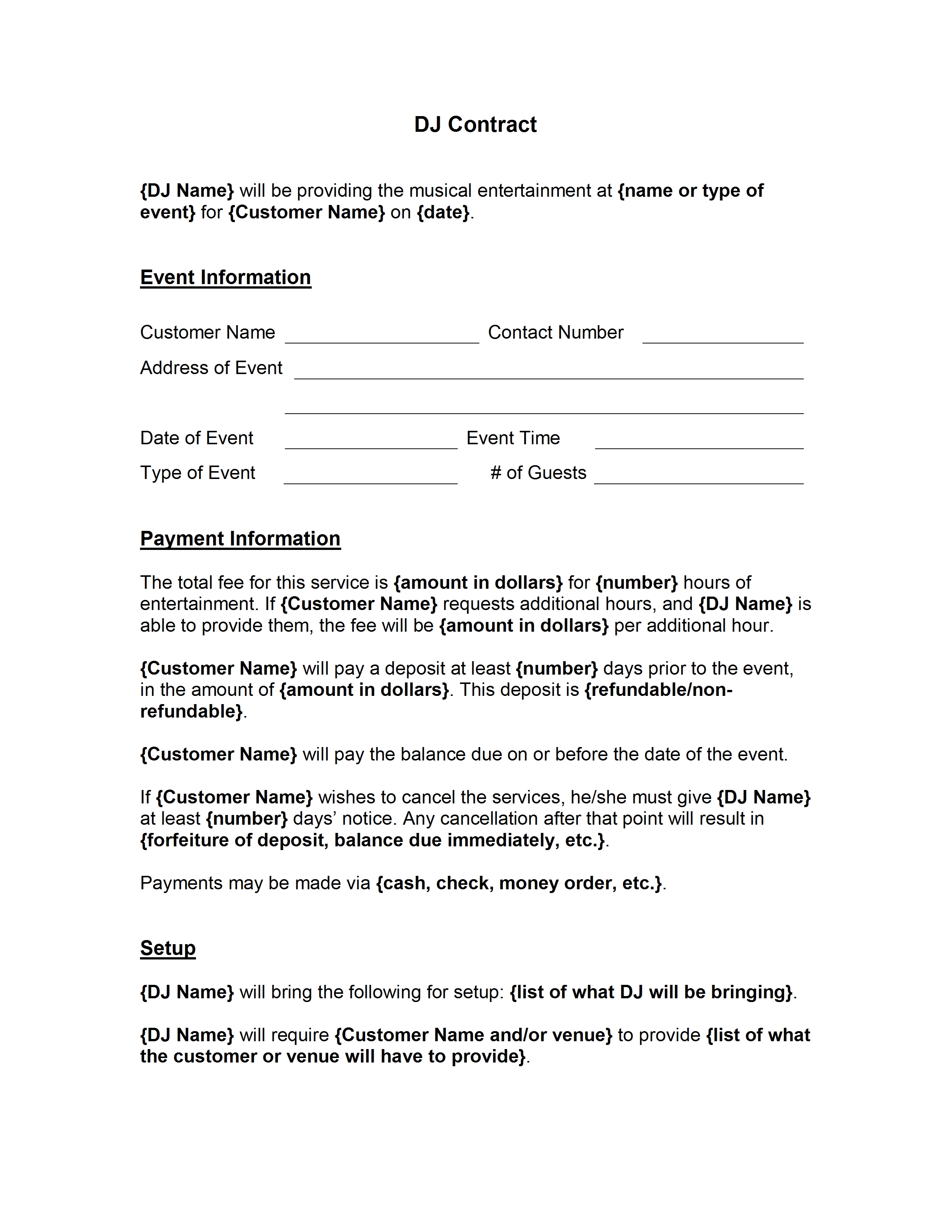 Dj Services Contract In Word And Pdf Formats