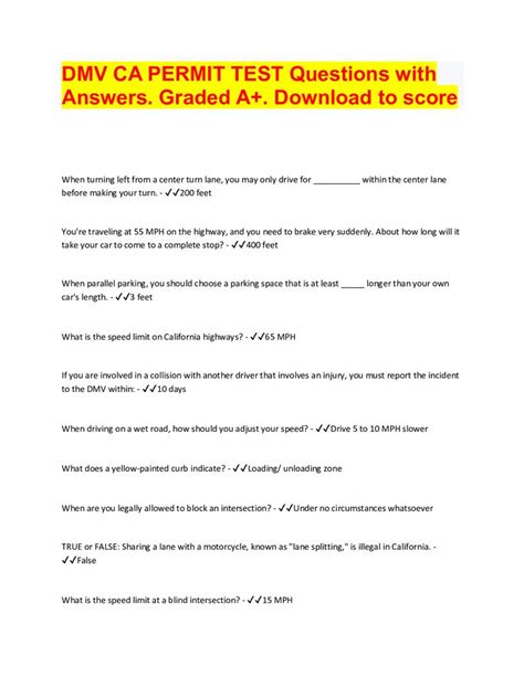 Dmv Ca Permit Test Questions With Answers Graded A Download To Score In 2022 Permit Test