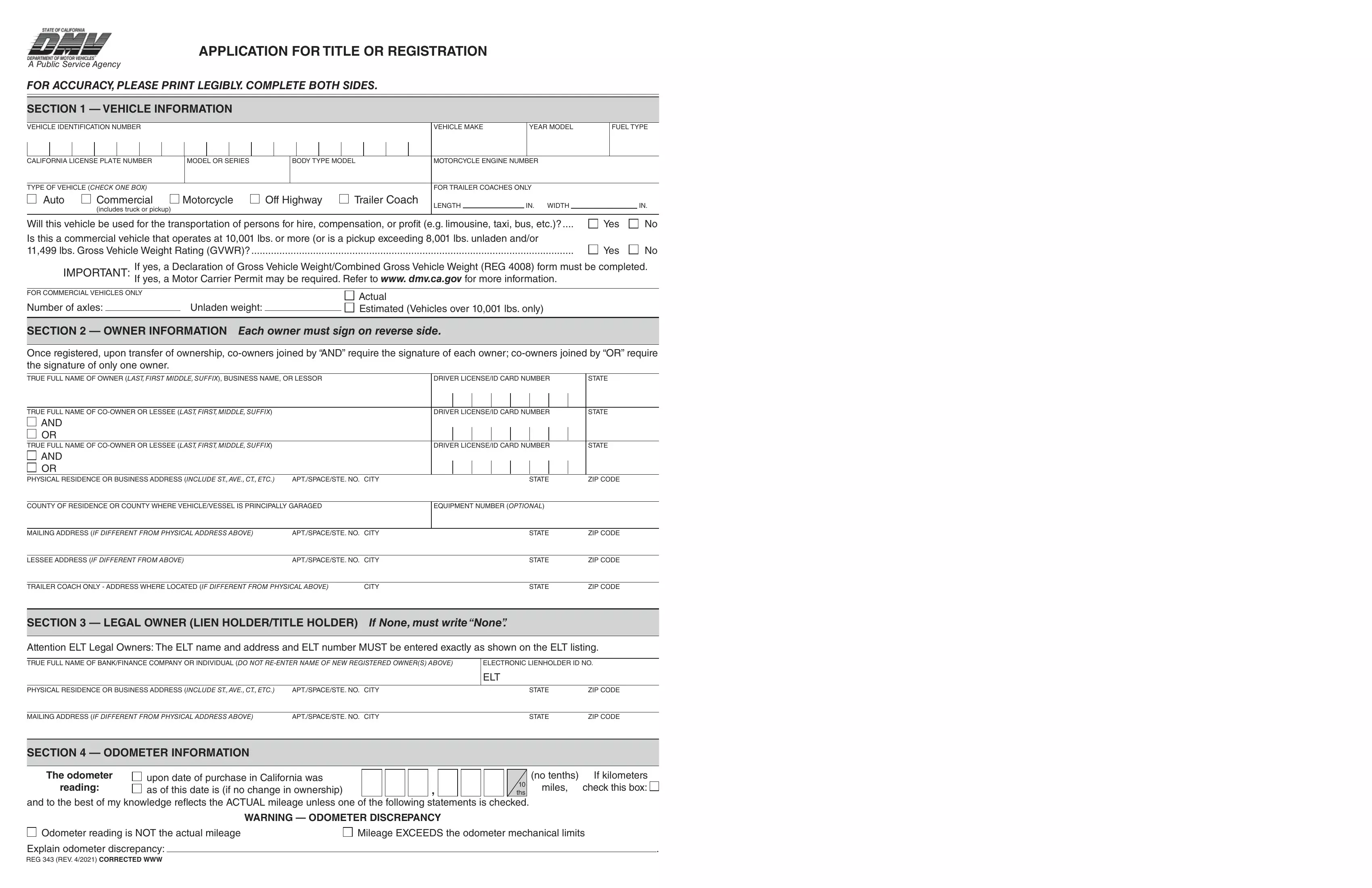 Dmv Form Reg 343 Fill Out Printable Pdf Forms Online