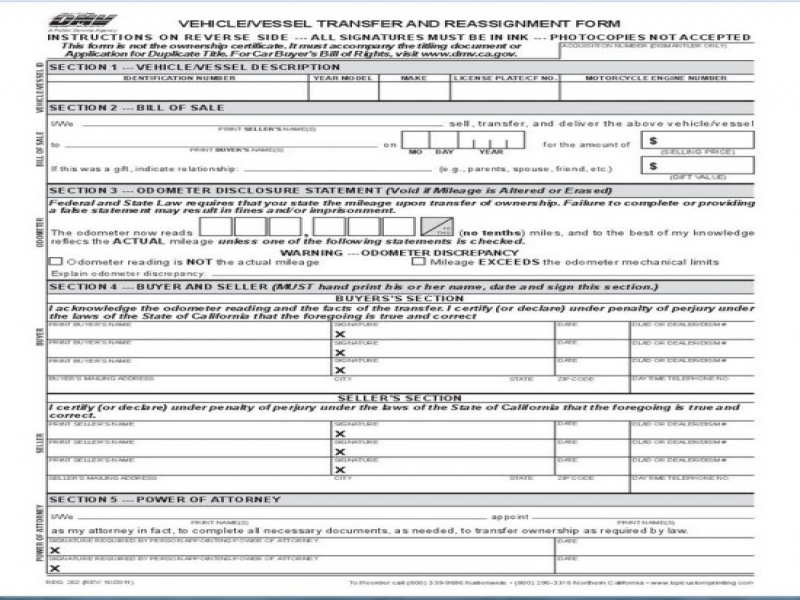 Dmv Reg 262 Form Vehicle Vessel Transfer And Reassignment Form