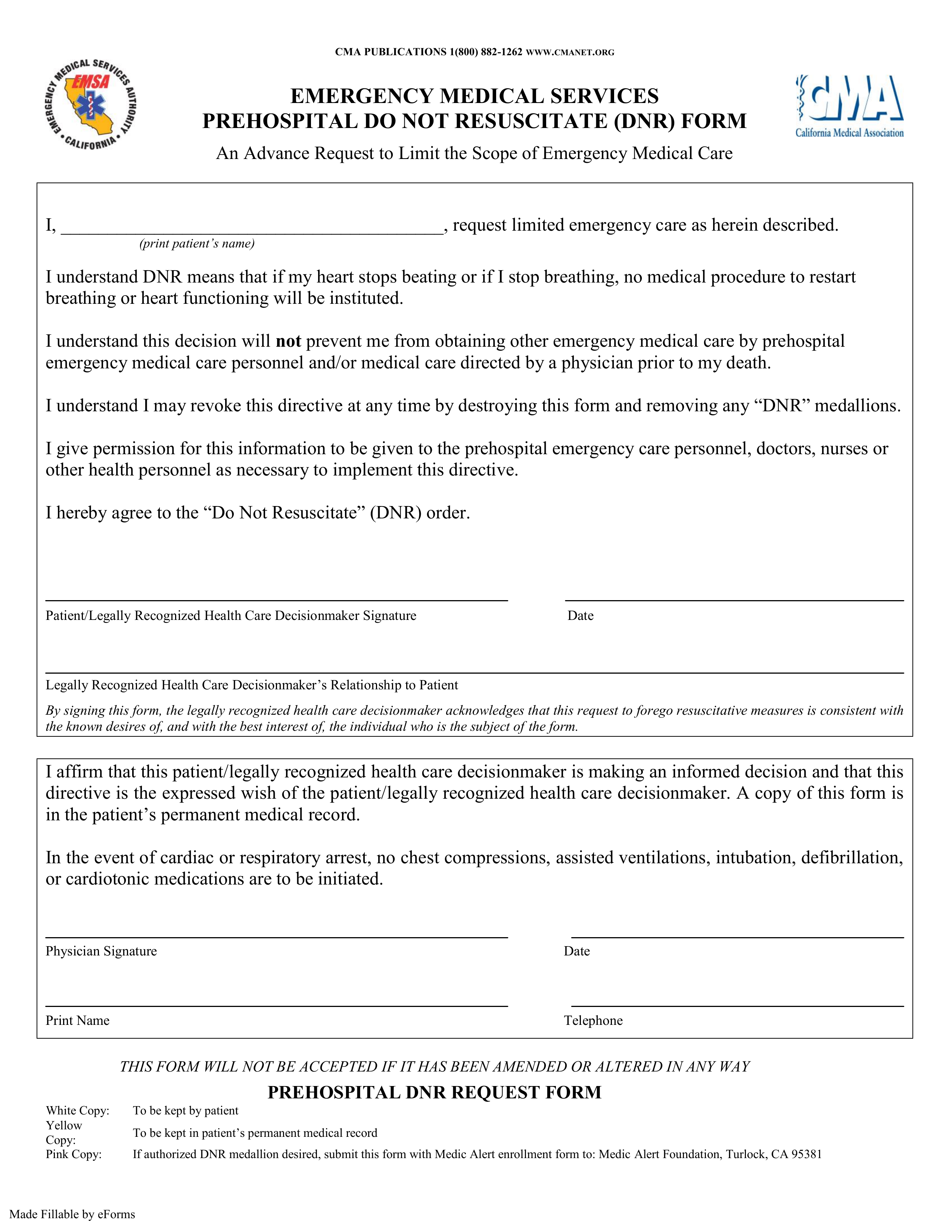 Dnr Form California