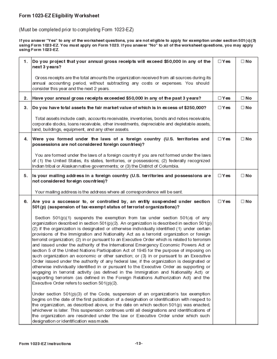 File 1023 EZ Additional Paperwork Requirements