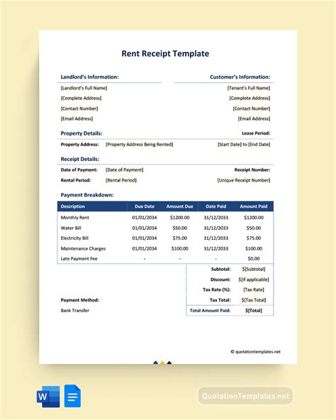 Docs Templates Receipt Template Google Docs Rent