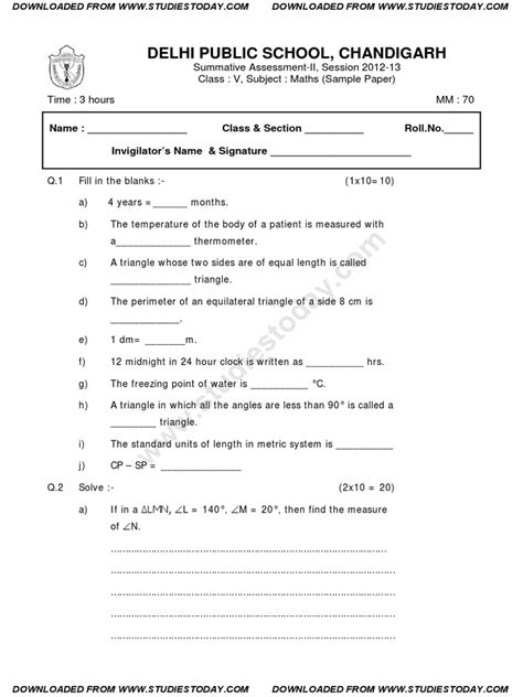 Docslide Us Cbse Class 5 Maths Question Paper Sa 2 2013 Pdf Triangle Geometry