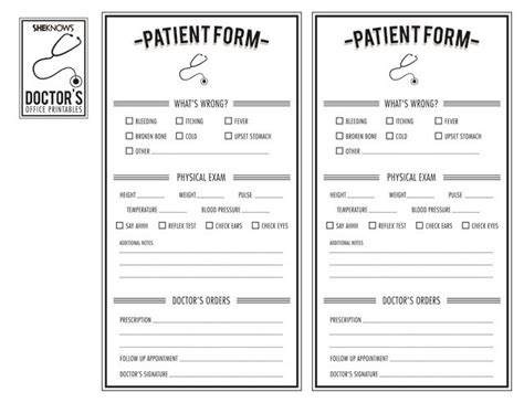 Doctor Amp 39 S Patient Form Free Printable Coloring Pages Dramatic Play Printables Playing Doctor