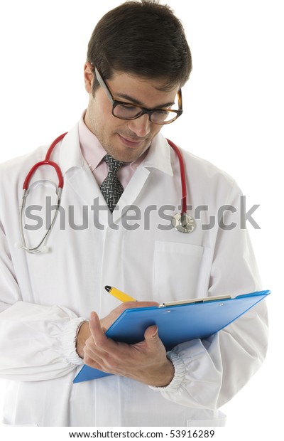 Doctor Filling Out Medical Document Stock Image Image Of Isolated