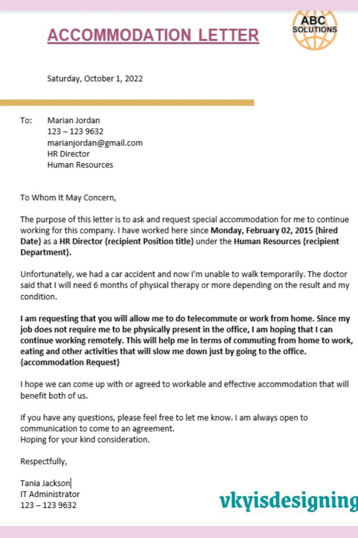 Doctor Reasonable Accommodation Accommodation Letter For Emp