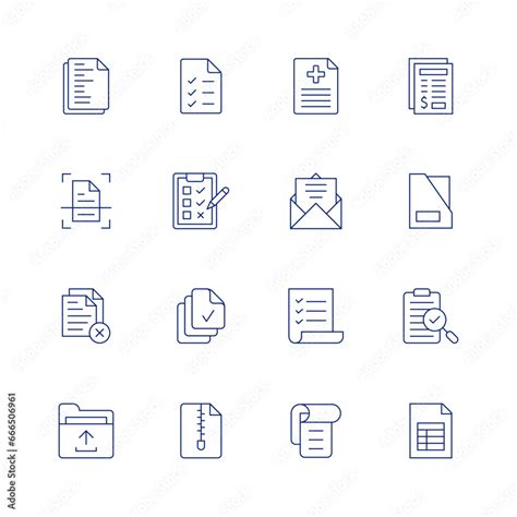 Document Line Icon Set On Transparent Background With Editable Stroke Containing Paperwork