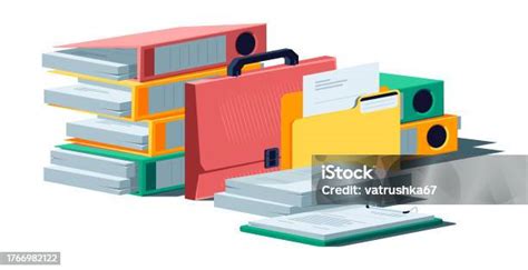 Document Pile Stacked Paper Sheets Messy Office Stationary With Paper Folder Chaotic